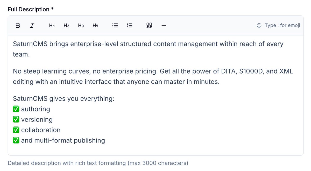 AlxTurovski's tweet image. Added a rich text editor to indie tools, so that product description can look nice and formatted.
Had to implement it by today for a special listing.