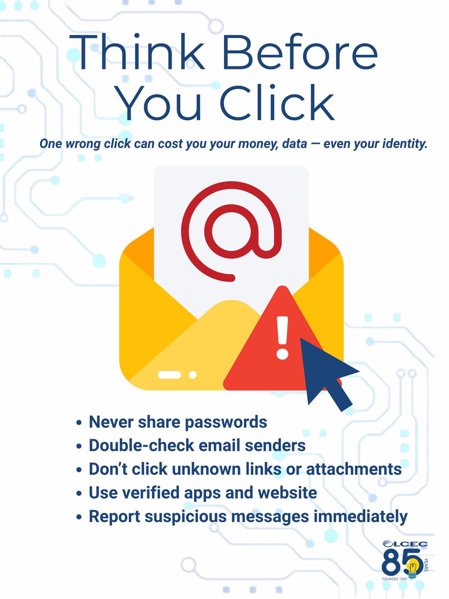 LCECSWFL's tweet image. October is Cybersecurity Awareness Month, and protecting our digital lives is a shared responsibility. At LCEC, we’re committed to staying vigilant, informed, and proactive in keeping our systems and data secure. Stay smart. Stay safe. Stay cyber aware.

#CyberSecurityMonth