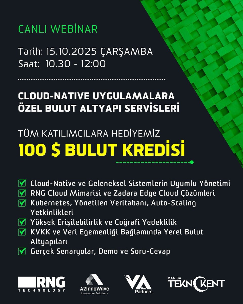 💡Egemen Bulut: Geleneksel ve Cloud-Native Uygulamalara Özel Bulut Altyapı Servisleri Duyurusu

Kayıt Linki:  forms.gle/uihgL6PXhTFJiS…

Toplantı Linki: i.incezeka.com/q6gvA