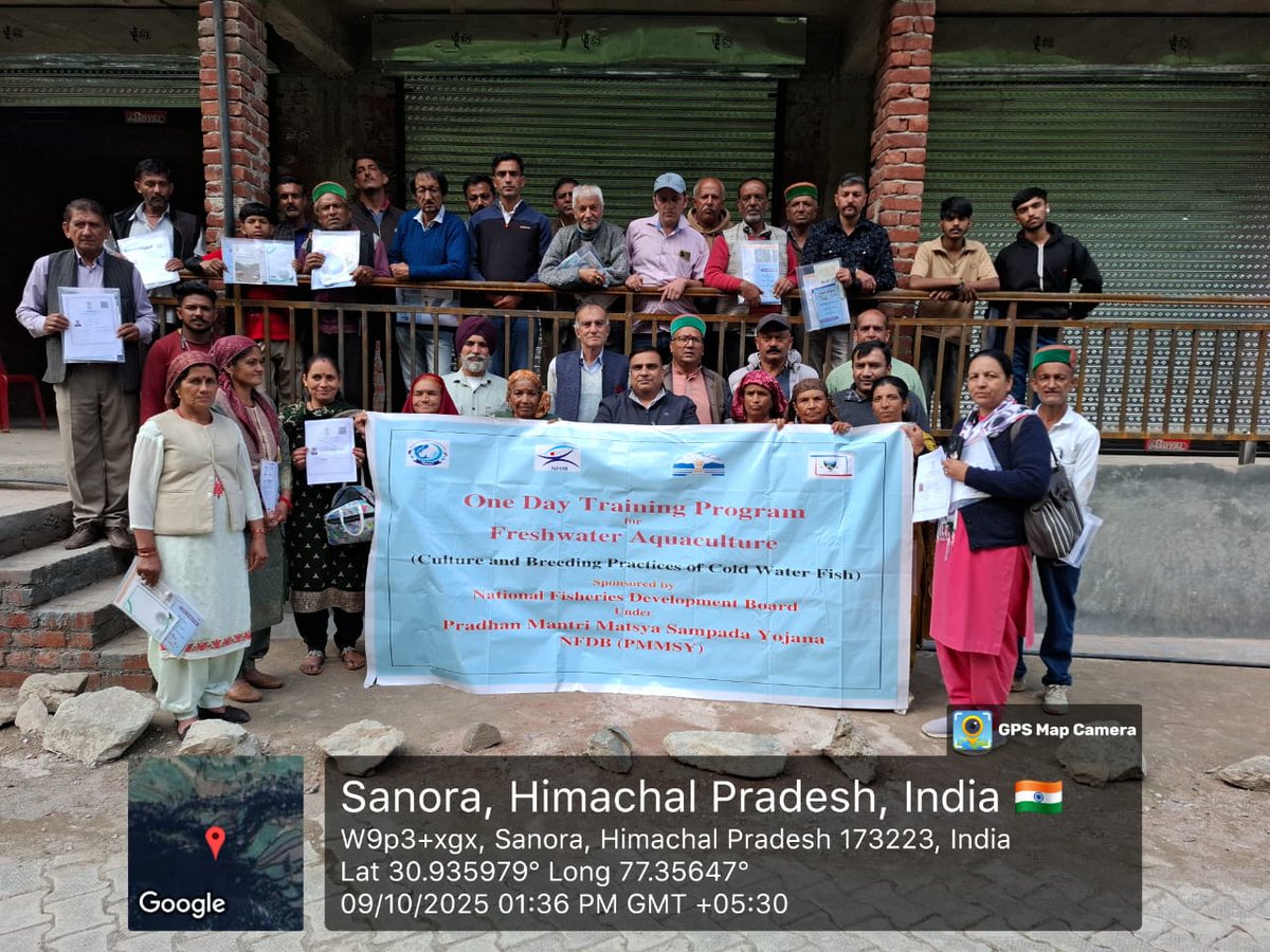 nfdbindia's tweet image. A one-day awareness program under the Tribal Sub-Plan #TSP , sponsored by NFDB, was successfully organized by the Department of Fisheries, Himachal Pradesh on 09.10.2025 in Sirmaur district.
📈 Tribal farmers were sensitized about Culture and Breeding Practices of Cold-Water Fish…