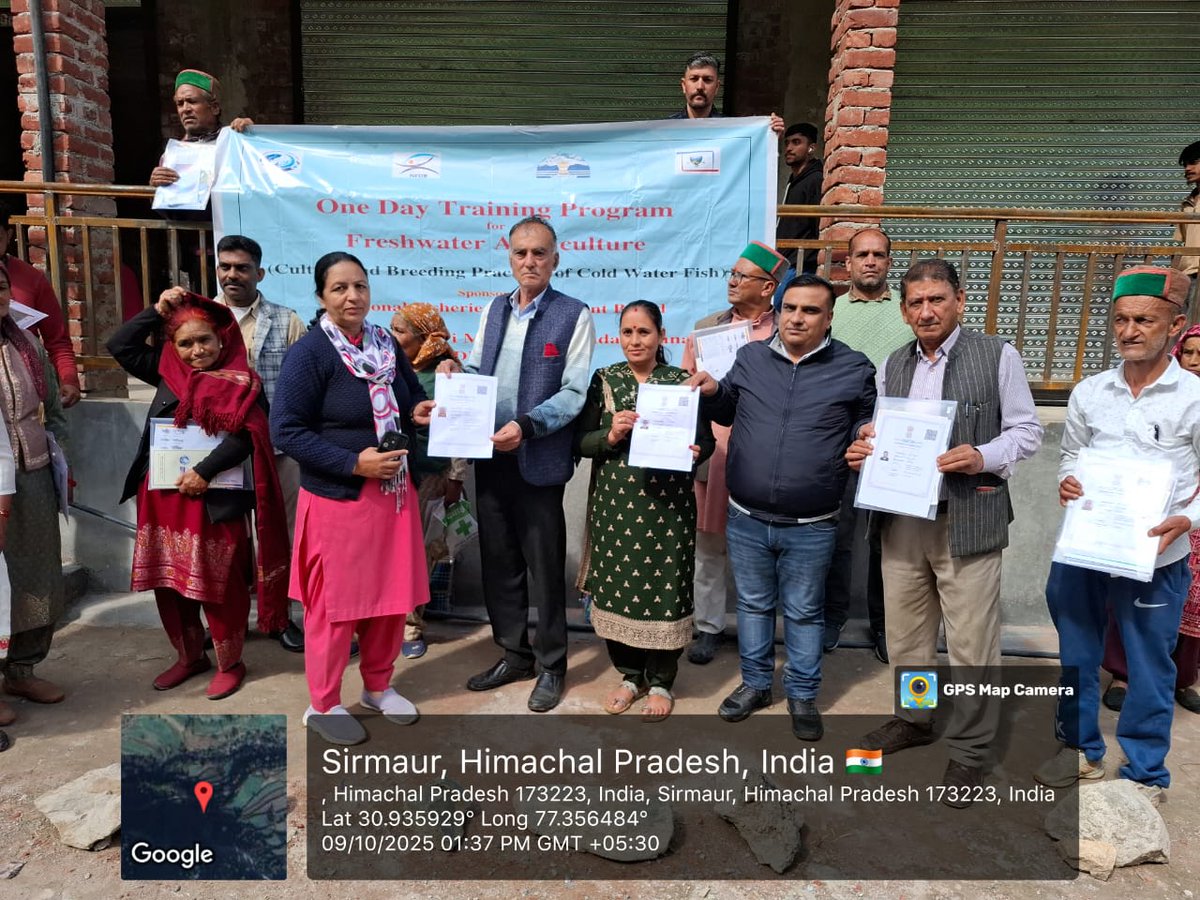 nfdbindia's tweet image. A one-day awareness program under the Tribal Sub-Plan #TSP , sponsored by NFDB, was successfully organized by the Department of Fisheries, Himachal Pradesh on 09.10.2025 in Sirmaur district.
📈 Tribal farmers were sensitized about Culture and Breeding Practices of Cold-Water Fish…