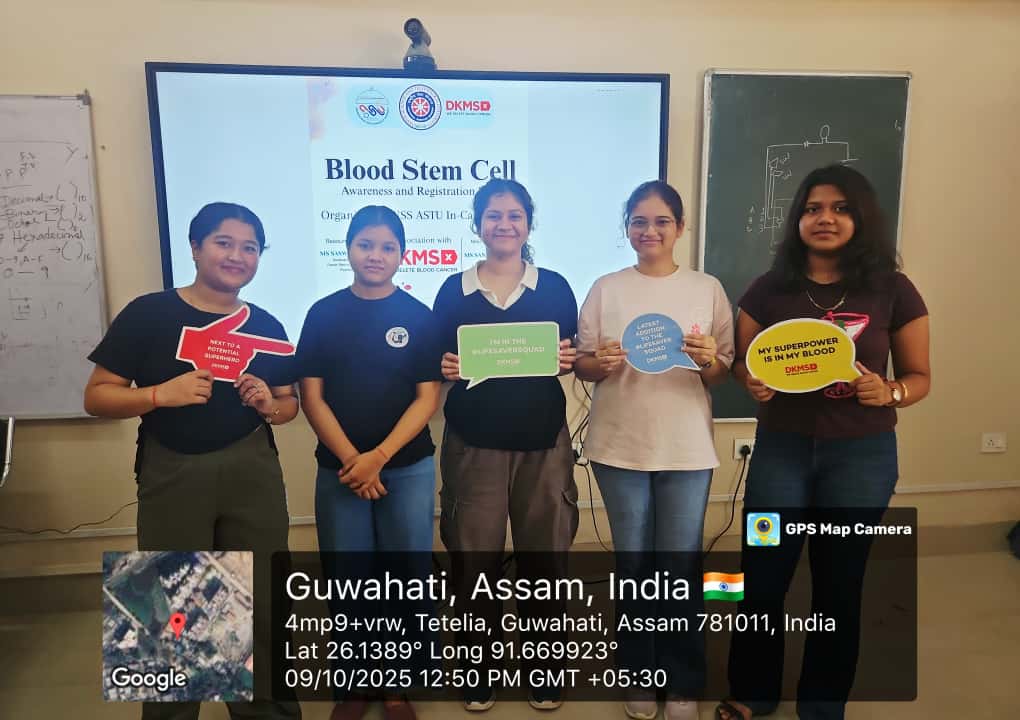 ASTU_NSS's tweet photo. 🩸 Blood Stem Cell Awareness &amp; Registration Drive

Organised by NSS ASTU (In-Campus Unit) in association with DKMS on 9th October 2025, with the presence of Ms. Sanjukta Sarma(PO).

Raising awareness about blood stem cell donation and encourage student participation. https://t.co/mtVCPJ1jeP