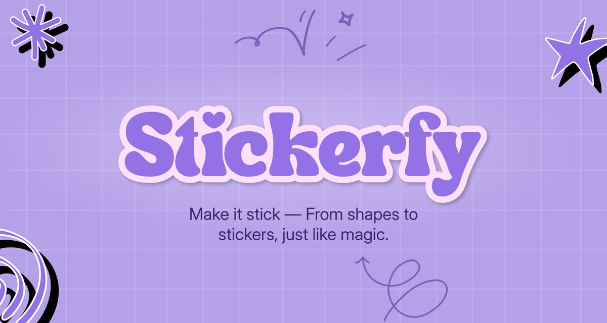 Hello hello, meet Stickerfy 💜
A fun <a href="/figma/">Figma</a> plugin I vibe-coded to turn any shape, text, or vector into a sticker — in just one click. 

Style it as you want it. 💫

Try it out &amp; share your feedback: figma.com/community/plug…
Click. Boom. Sticker.
