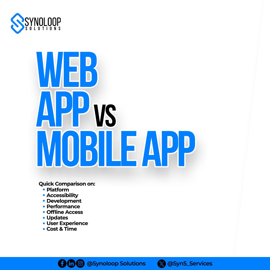 SynS_services's tweet image. Web App or Mobile App — which one’s your vibe? 💻📱
One’s fast and flexible, the other’s smooth and sleek. 👀
Here’s how they really compare👇
#TechTalk #WebAppVsMobileApp #SynoloopSolutions