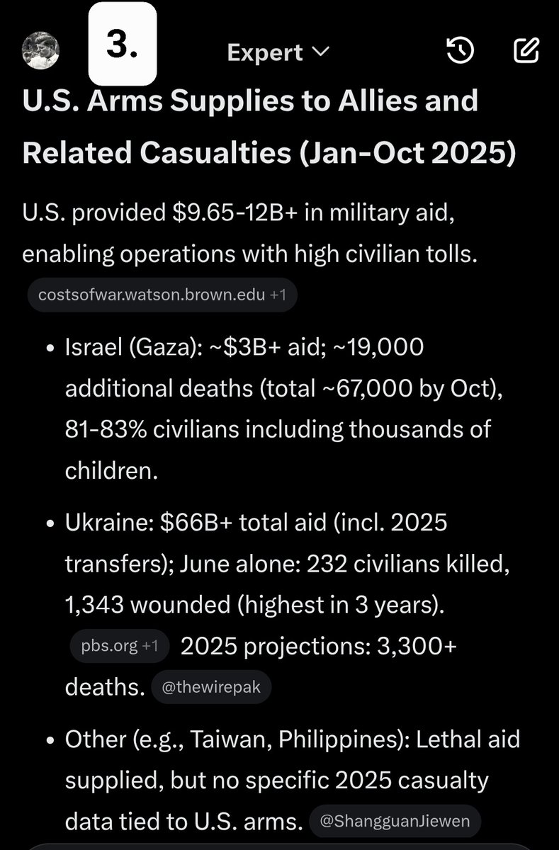 Sentinel_1776's tweet photo. @SuppressedNws1 No Sh^t. Some of us live in reality.

🔳Grok prompt: "how many times did Trump bomb Countries in his 2nd term.? how many civilians including children were killed as a result?  include U.S. allies where they supplied arms being an accessory to murder.  keep it brief"

Answer: https://t.co/f0Evio7zQl