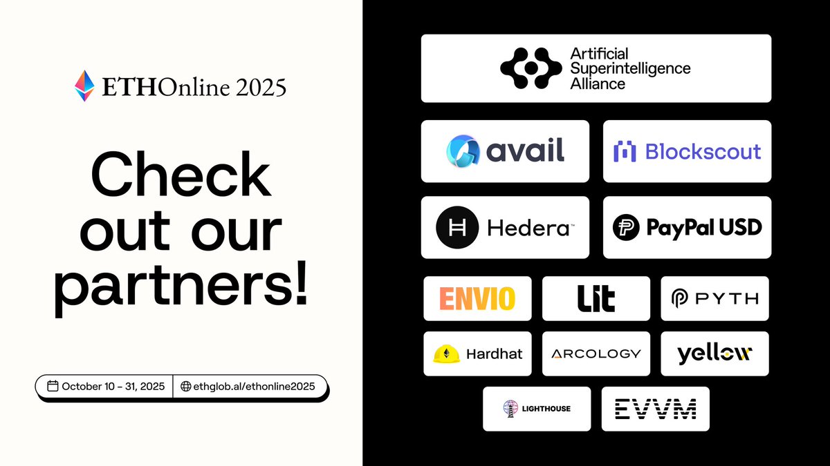 <a href="/ETHGlobal/">ETHGlobal</a> Hackathons kicks off 🎉

$100K in prizes up for grabs — with support from teams like <a href="/AvailProject/">Avail</a>, <a href="/PythNetwork/">Pyth Network 🔮</a>, <a href="/LitProtocol/">Lit Protocol 🔑</a>, <a href="/blockscout/">Blockscout 🔭</a> &amp; more.

Build, ship, and get noticed. 👉