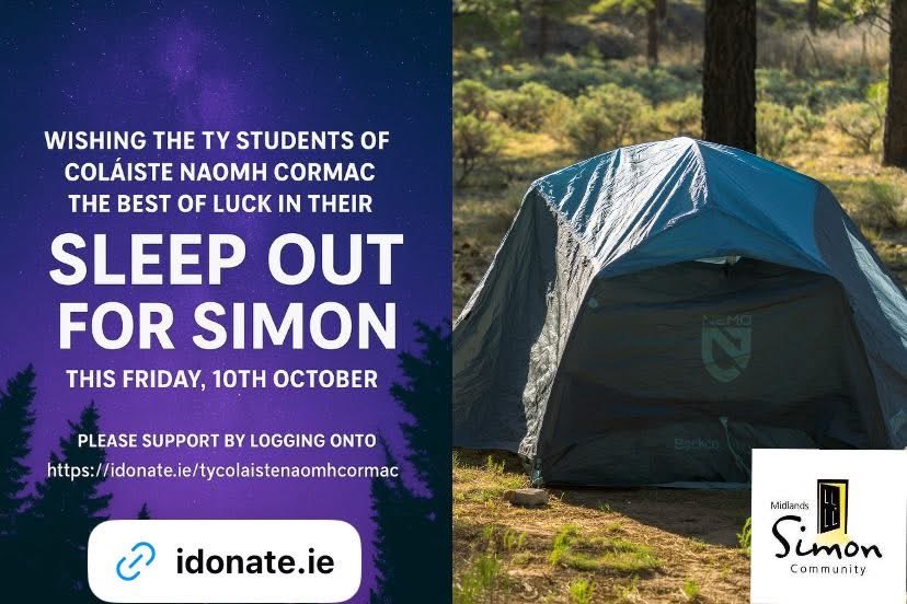 🌍 Today is #WorldHomelessDay

A big shoutout to the Transition Year students of Coláiste Naomh Cormac, Kilcormac, who are taking part in a Sleepout tonight  in aid of Midlands Simon Community 🙏👏

Show your support &amp; donate here: 👉 idonate.ie/tycolaistenaom…

#schoolsforsimon