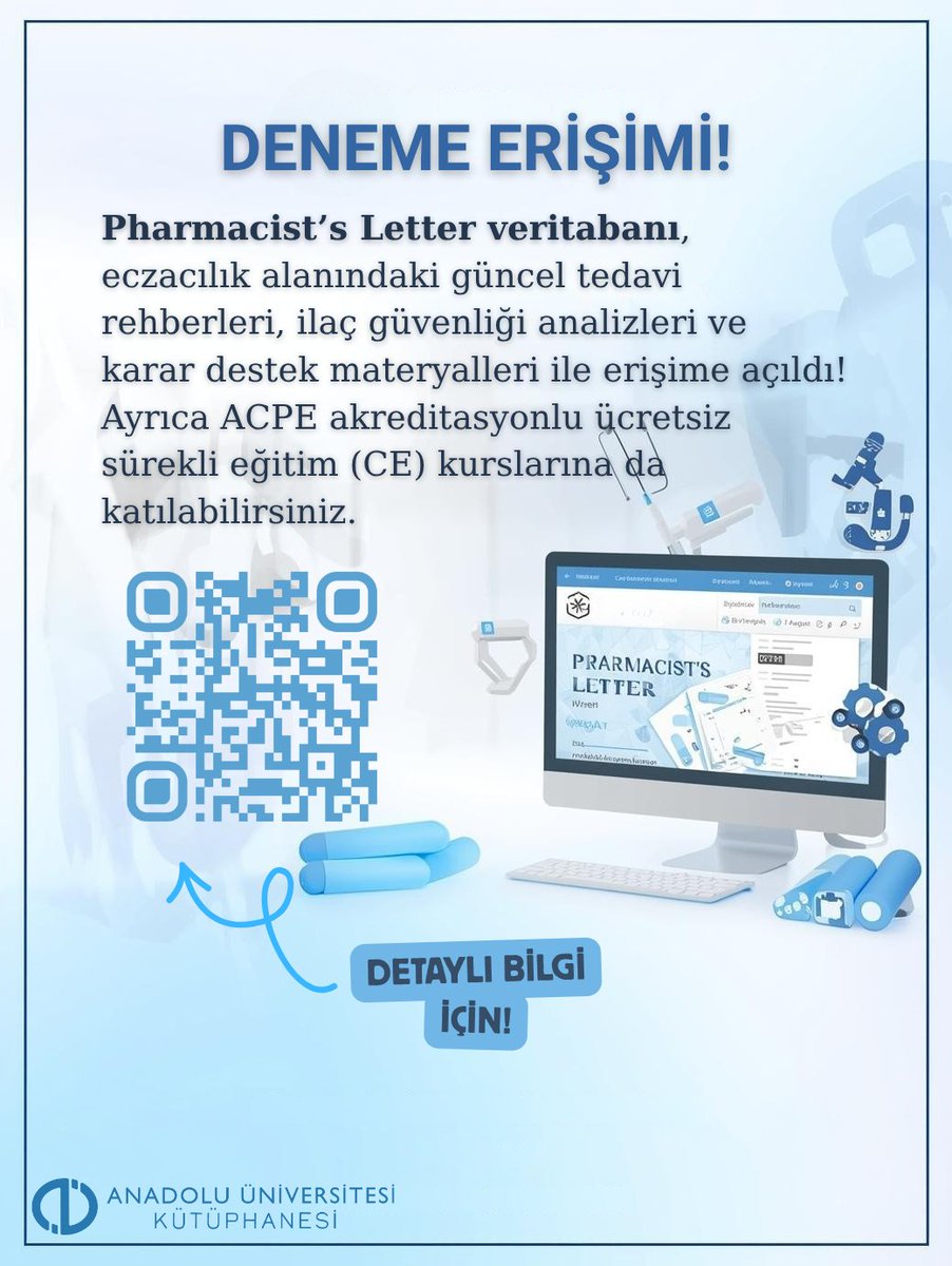 Pharmacist’s Letter deneme erişimine açıldı!
Güncel tedavi rehberleri, ilaç güvenliği analizleri ve ACPE akreditasyonlu ücretsiz CE kursları sizi bekliyor.
🔑 Kullanıcı: pldemo1
🔒 Şifre: Pldemo509!

#PharmacistsLetter #Eczacılık #KlinikEczacılık  #DrugSafety #DenemeErişimi