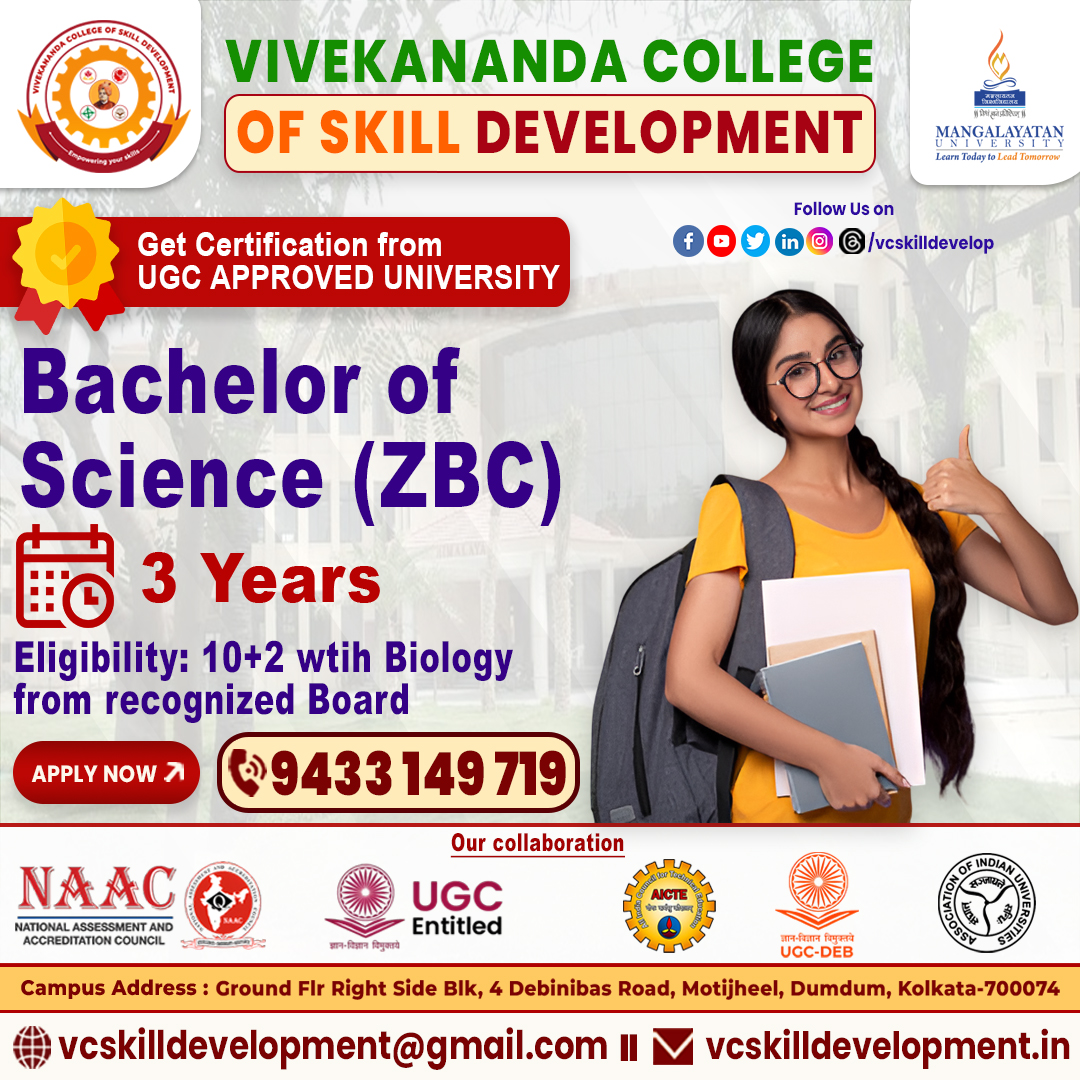vcskilldevelop's tweet image. 🌿Admission Open 2025 🌿
🎓B.Sc. (ZBC) – Zoology, Botany & Chemistry
(Online / Distance Mode)
Build your scientific foundation with flexibility and excellence!
#BScZBC #BScAdmission2025 #DistanceEducation #OnlineLearning #ScienceDegree #ZoologyBotanyChemistry