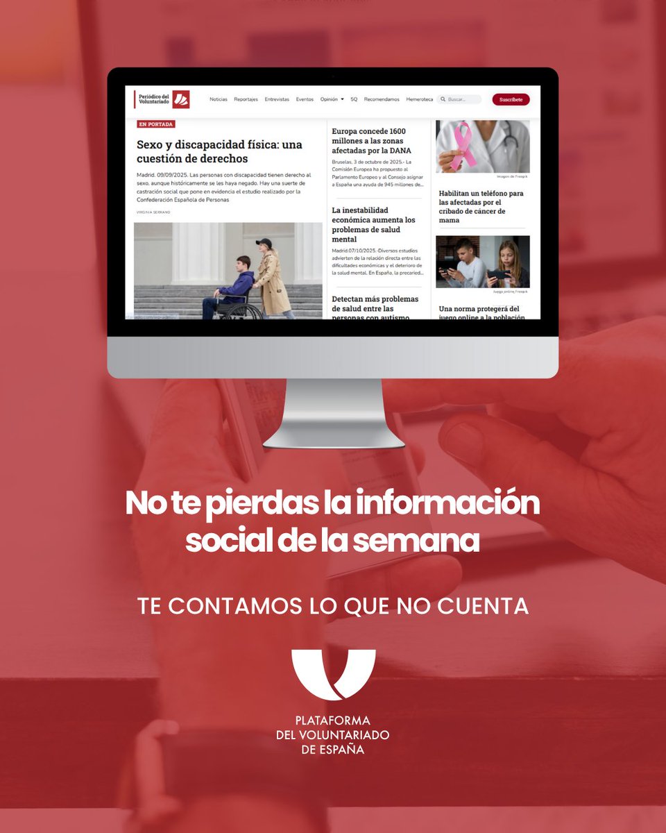 PdVDiarioSocial's tweet image. ¡Tómate un respiro y descubre los titulares que han protagonizado la semana! 👇  

📲 elperiodicodelvoluntariado.com 

#noticias #informaciónsocial #PdV