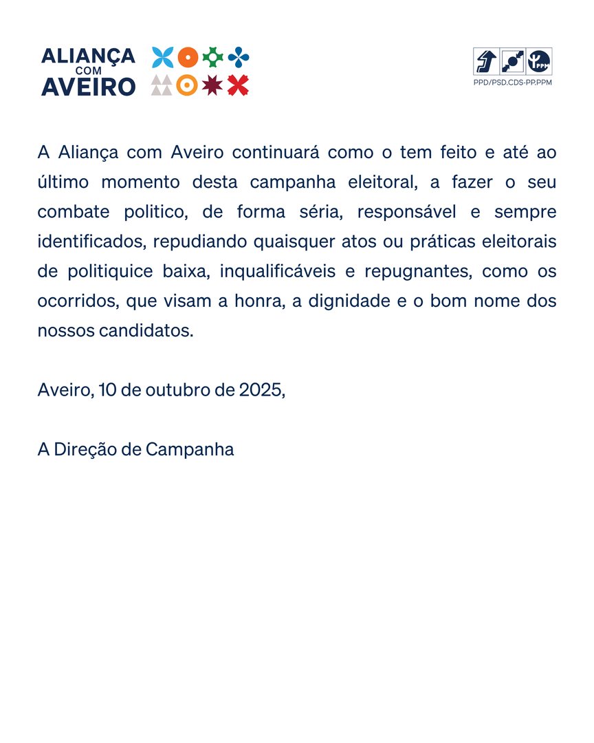 maisaveiro's tweet photo. A Aliança Com Aveiro repudia, de forma veemente, os ataques pessoais e anónimos dirigidos aos nossos candidatos.

Continuaremos a fazer campanha de frente levantada, com trabalho, com verdade e sempre com respeito pelas pessoas e pela democracia. 💙 https://t.co/L6vAEBVTkP