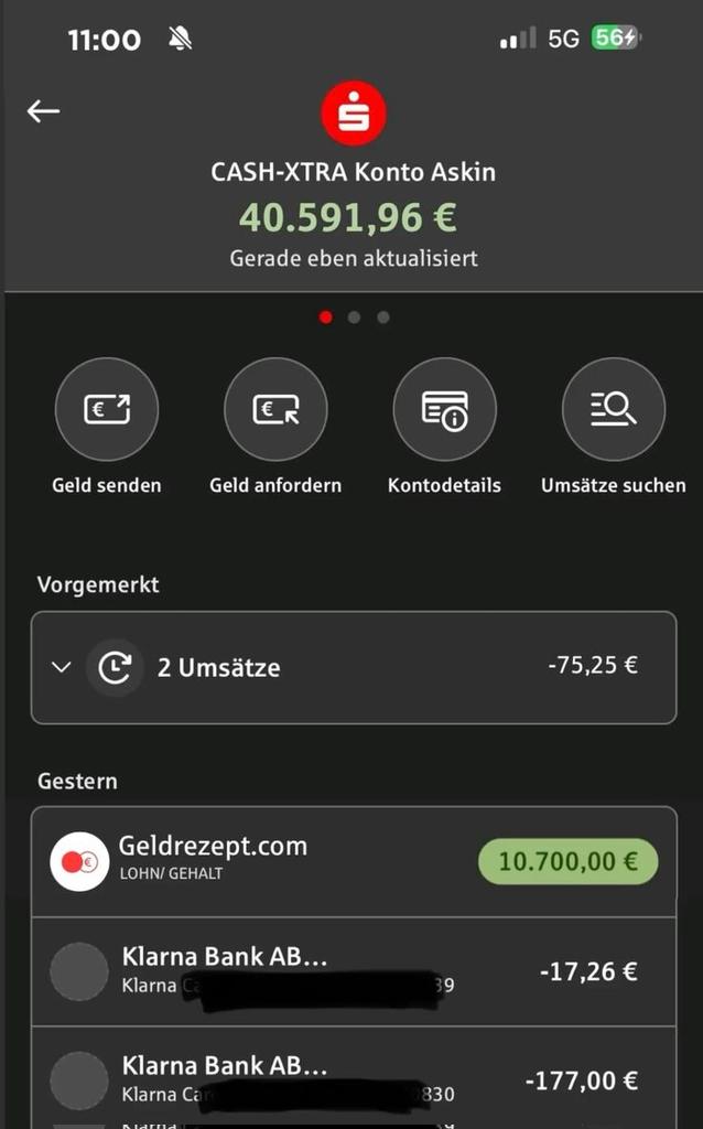 Ich biete Sofortüberweisungen von 2.000 bis 10.000 Euro an, sofern Sie über ein Girokonto verfügen. Interessiert? Sie zahlen absolut nichts, es sind 100 %. Nach der Überweisung auf Ihr Bankkonto teilen wir den Betrag 50/50 auf.