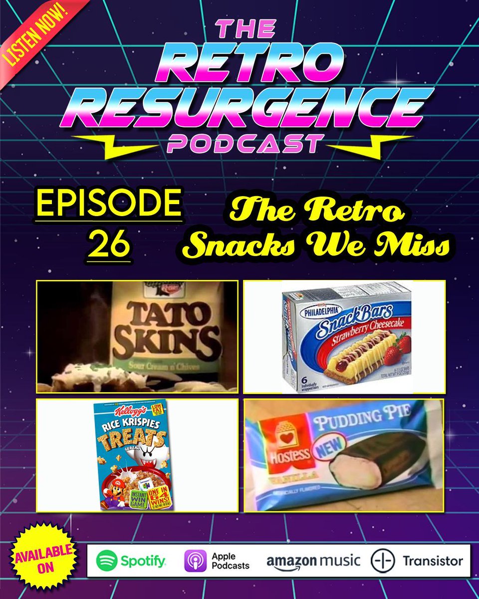 RetroResurgence's tweet image. The #nostalgia takes over in Episode 26, as Ken and Chad find themselves reminiscing about the old and discontinued #snacks of the past. Come and listen, and make sure to share your memories of the foods you miss from yesteryear.

share.transistor.fm/s/4a80f2ba
