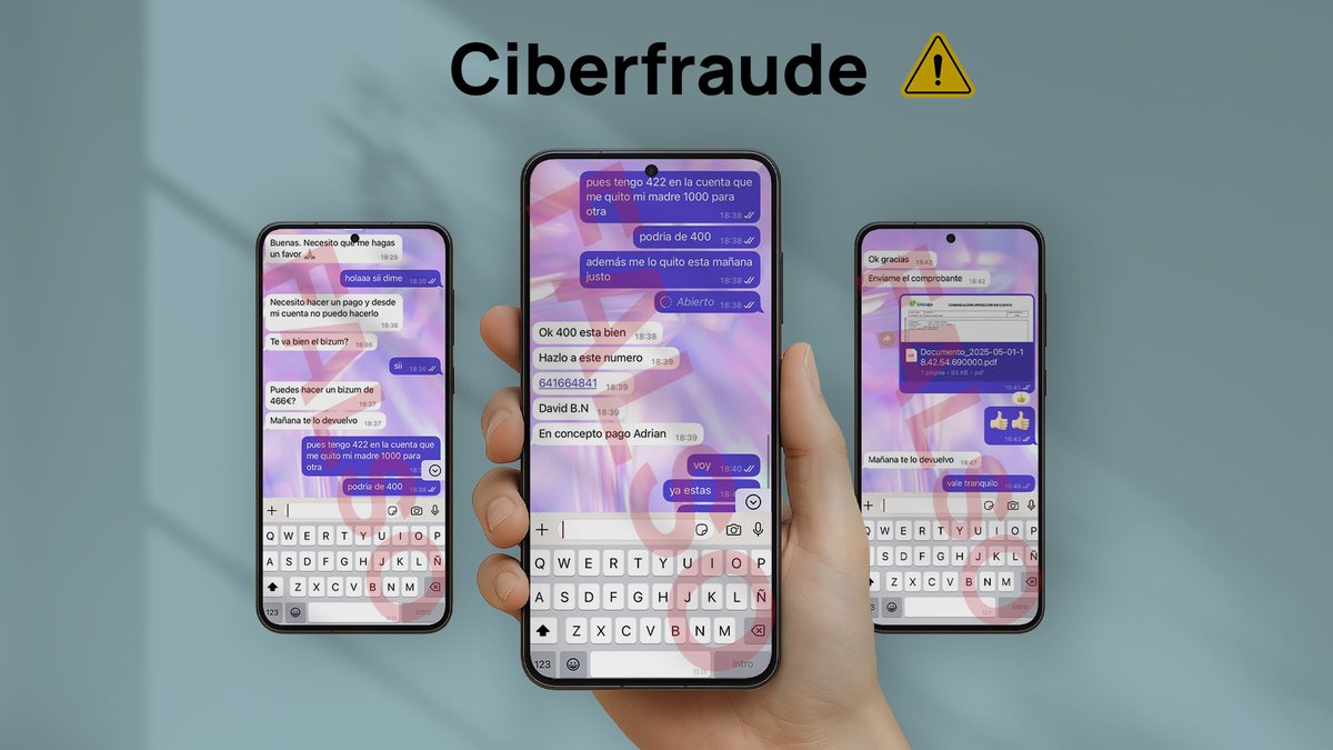 📲 ¿Has recibido un mensaje de un amigo o familiar por 𝙒𝙝𝙖𝙩𝙨𝘼𝙥𝙥 pidiéndote dinero de manera 𝐔𝐑𝐆𝐄𝐍𝐓𝐄? ❌ #NoPiques

💸 Son #ciberdelincuentes y quieren:
👉 Q̲u̲e̲ ̲e̲n̲v̲í̲e̲s̲ ̲d̲i̲n̲e̲r̲o̲
👉 C̲o̲n̲s̲e̲g̲u̲i̲r̲ ̲t̲u̲s̲ ̲d̲a̲t̲o̲s̲ ̲b̲a̲n̲c̲a̲r̲i̲o̲s̲

RECUERDA:
⛔