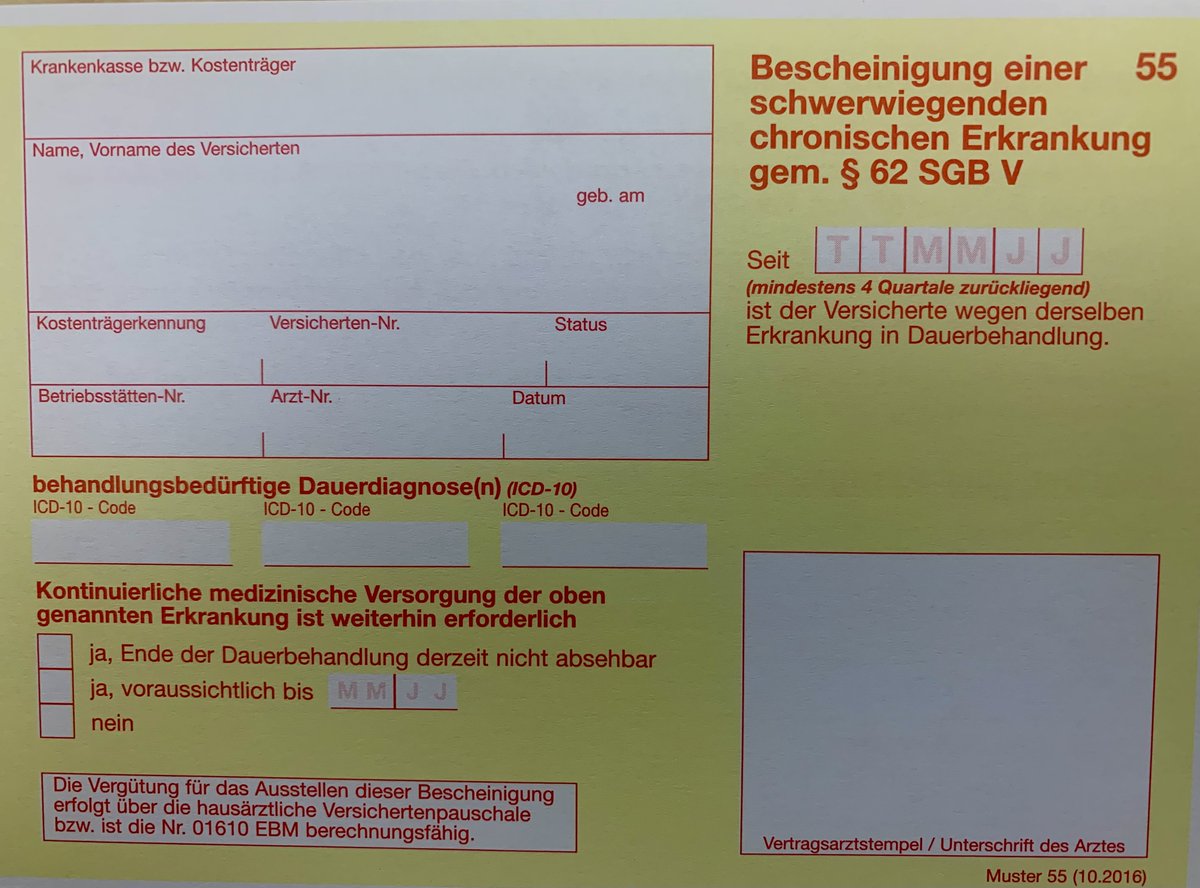 Gesetzlich Versicherte ab 18 Jahre müssen Zuzahlungen leisten, z.B. zu Medikamenten und Hilfsmitteln. 

Mit einer „Chronikerbescheinigung“ vom Arzt wird es günstiger. 

In bestimmten Fällen kann man sich von Zuzahlungen ganz befreien lassen. 

verbraucherzentrale.de/wissen/gesundh…