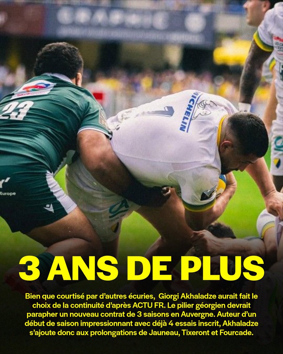asmrugbysupport's tweet image. 𝙄𝙡 𝙧𝙚𝙨𝙩𝙚 🟡🔵

Giorgi Akhaladze devrait prolonger de 3 saisons.

#asm #rugby #yellowarmy