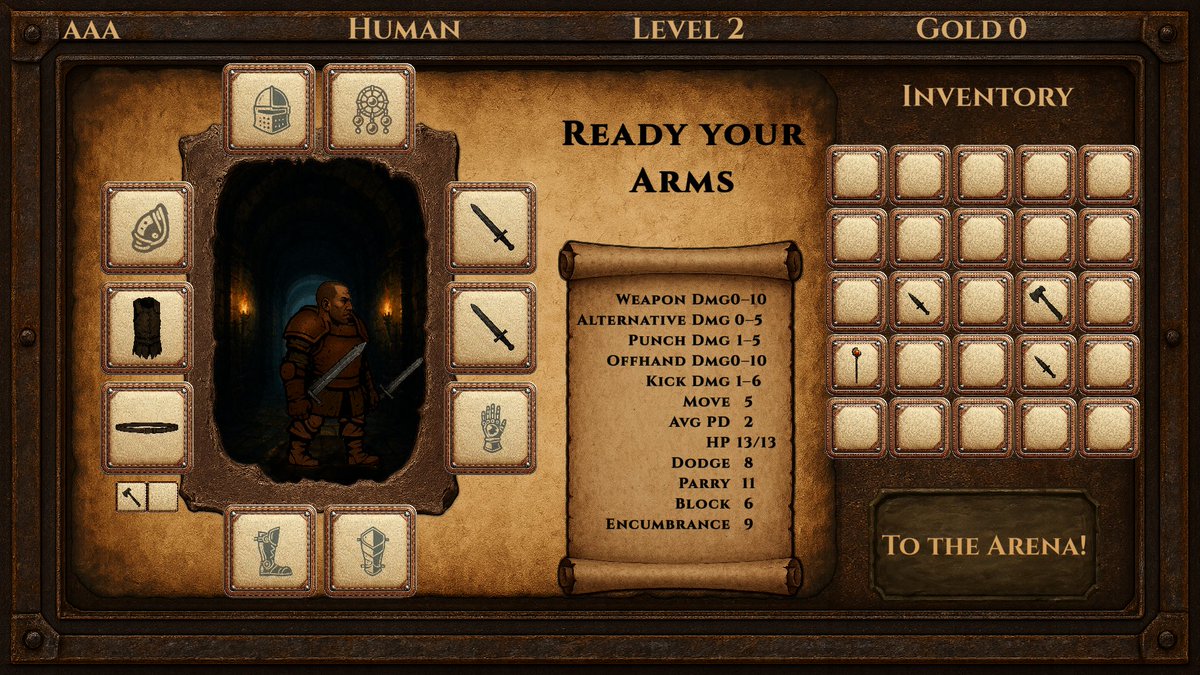 TabulaForge's tweet image. #solodevsurvivor here, covered in sand and caffeine.
 Chains on Sand (tactical gladiator roguelike) is almost out; demo’s live! Step into the sand!