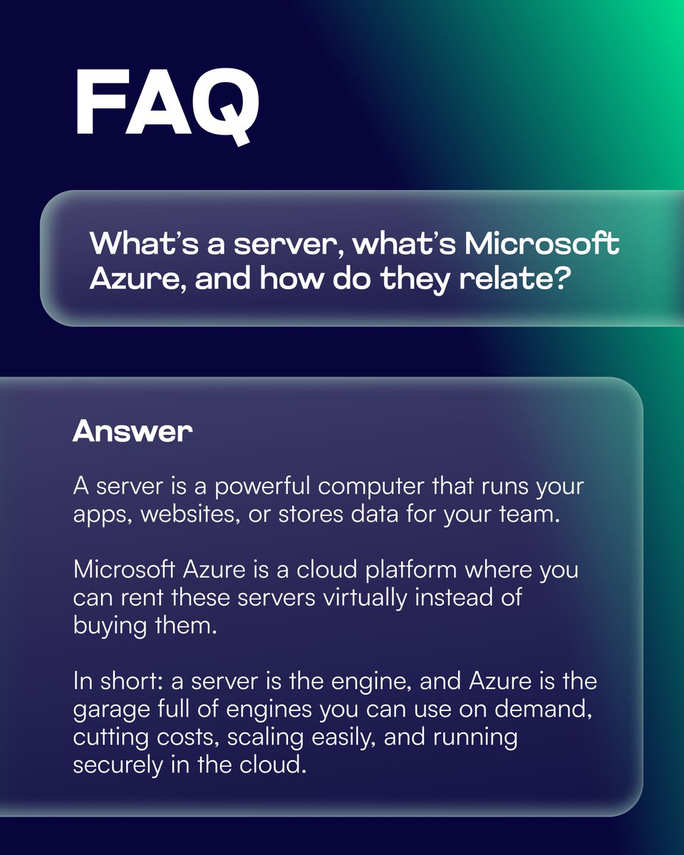 pcdocs's tweet image. Not sure why your company needs a server? 🤔
Think of it as the engine running your apps, emails, and data.

Now, instead of buying the whole engine room… Azure lets you ‘rent’ what you need, when you need it.

It’s faster, more secure, and way more cost-effective.