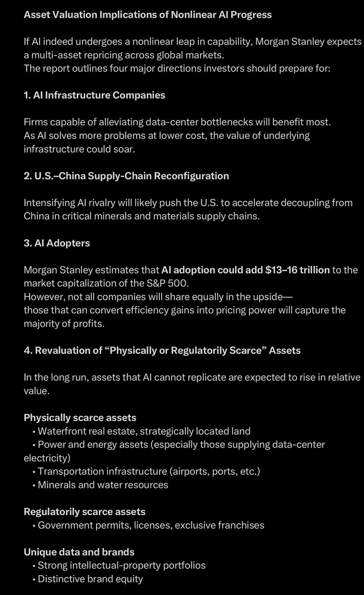 CryptoGodJohn's tweet image. AI &amp;amp; Data Center super cycle report by Morgan Stanley

Morgan Stanley estimates AI adoption could add $13-$16 trillion to the S&amp;amp;P