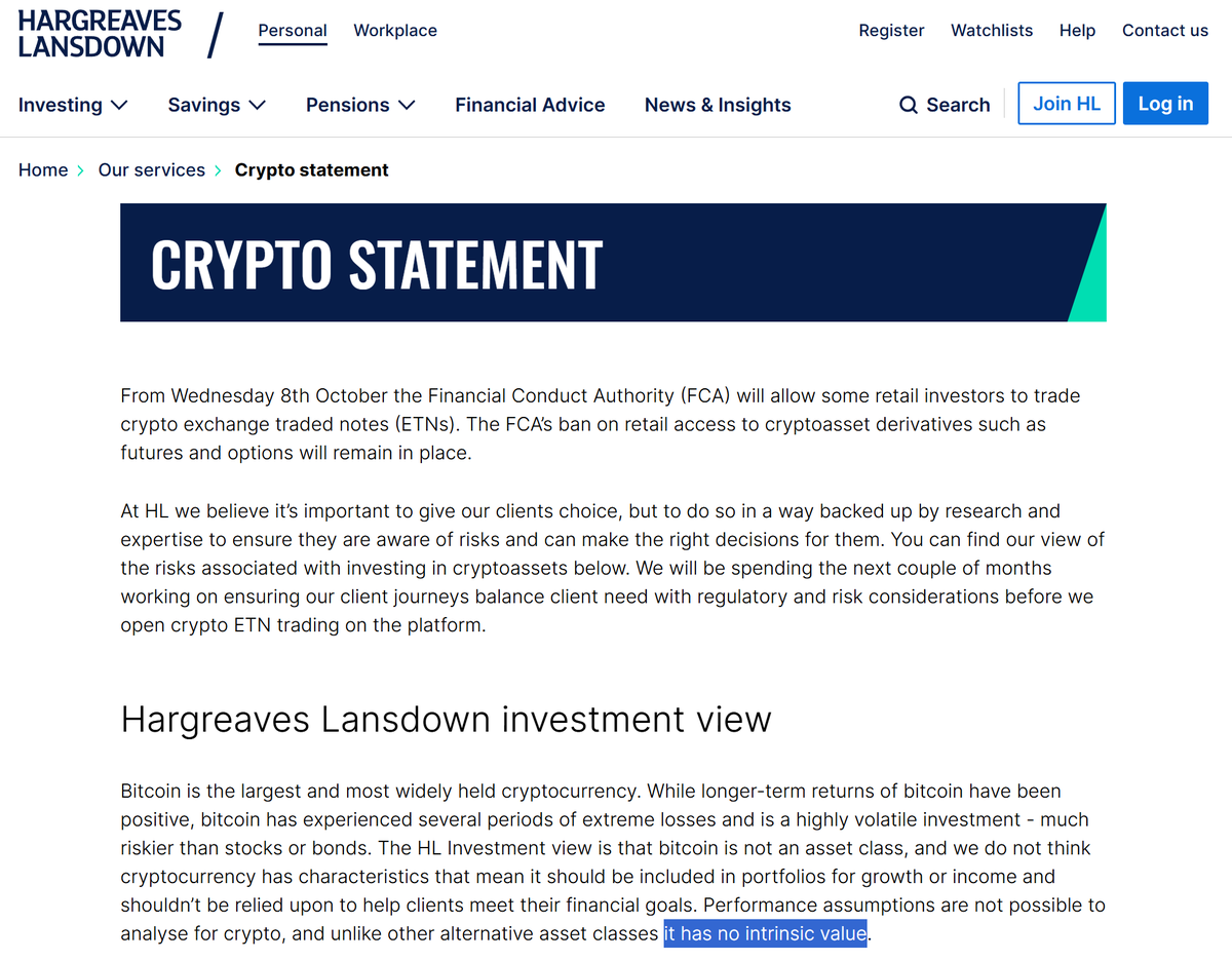 How does @HLInvest know Bitcoin has no intrinsic value? There is a lot of  nuance here Bitcoin intrinsically enables P2P electronic payments, without  a credit relationship with a financial intermediary. That property