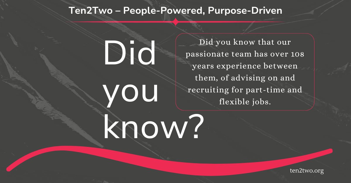 A team that lives &amp; breathes flexible working 🤝
At the heart of our business is a team driven by passion, experience, and a deep understanding of flexible work. We’re experts on advising businesses &amp; professionals on the power of part-time &amp;hybrid roles. ten2two.org/employers