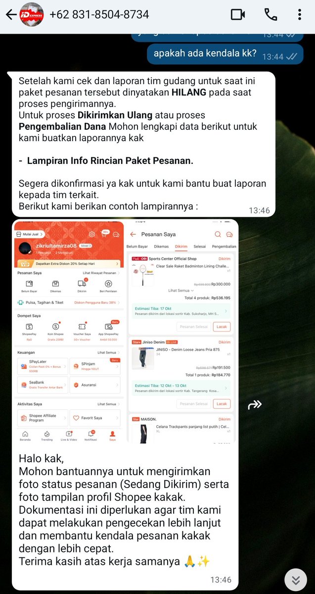 dwikps's tweet photo. @idexpress_care kk, kalau ada yg kontak minta beginian artinya penipuan ya kk? Padahal pesanan saya statusnya baru saja di ambil kurirnya. https://t.co/NiFECT6DzZ