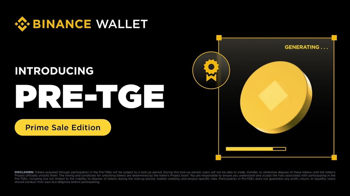 📍Ngay sau #MemeRush, Binance lại cho ra mắt Pre-TGE

📍Rất gấp rút, #Binance Wallet tiếp tục cho ra mắt Pre-TGE Prime Sale Edition – mô hình bán token trước khi TGE dành riêng cho các dự án đã phát triển ở mức "ổn" (do Binance đánh giá), hướng đến người dùng