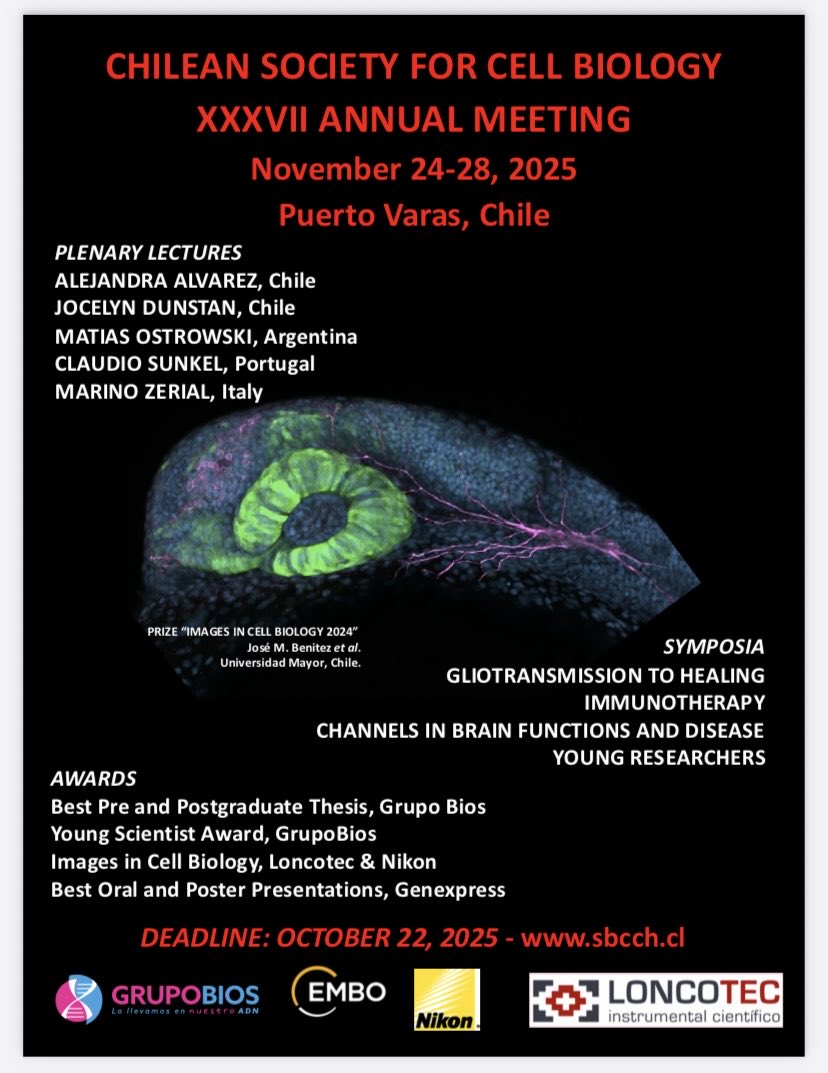 Sociedad de Biología Celular de Chile (SBCCh) (@_sbcch) on Twitter photo XXXVII Reunión anual de la SBCCH
Plazo recepción de resúmenes: 22 de octubre de 2025
sbcch.cl/meeting/annual… XXXVII Reunión anual de la SBCCH
Plazo recepción de resúmenes: 22 de octubre de 2025
sbcch.cl/meeting/annual…
