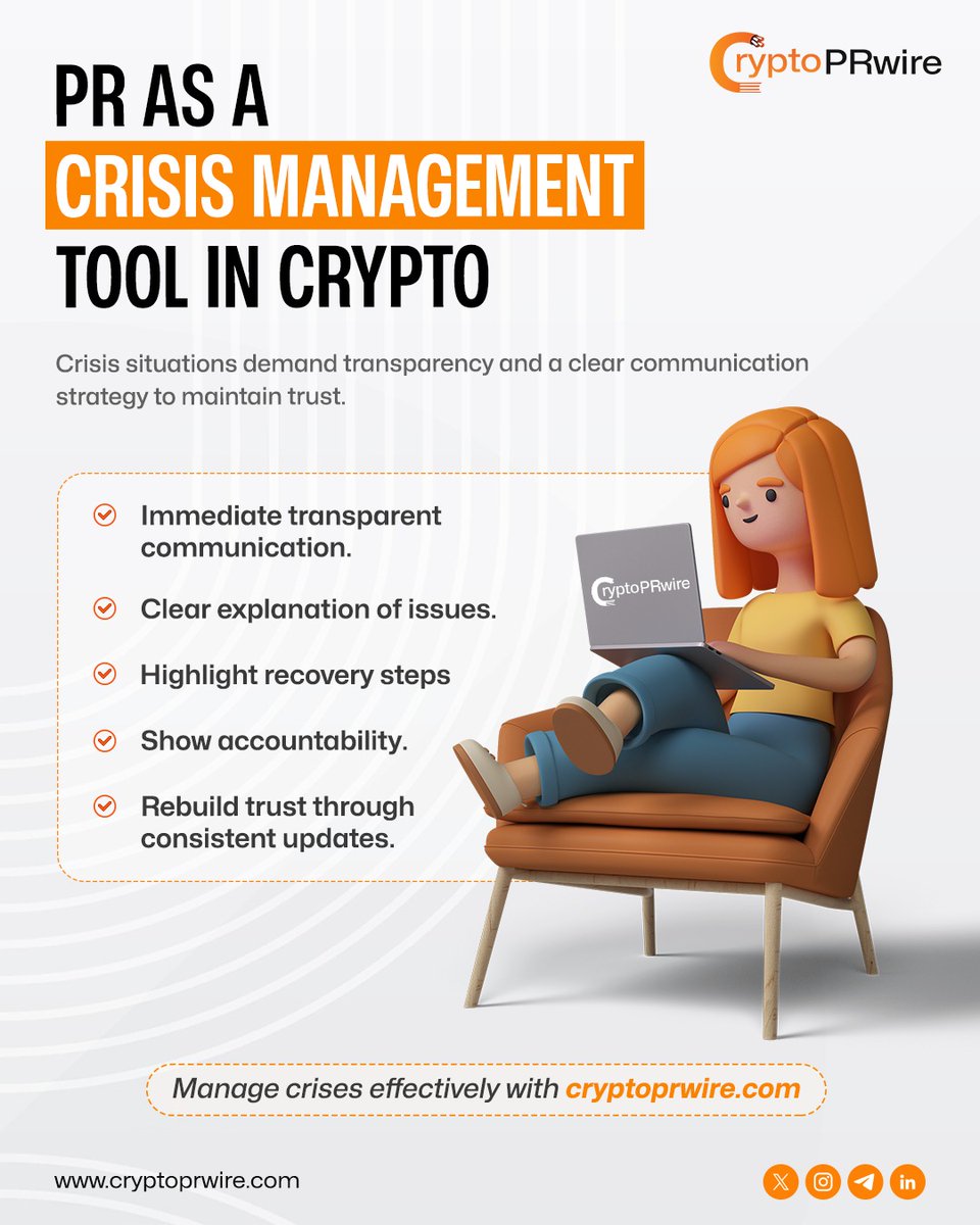 CPrwire's tweet image. Stay calm, stay transparent - smart PR turns any crypto crisis into a trust-building moment. 💬

Know More Visit: cryptoprwire.com

#CryptoPR #CrisisManagement #BlockchainReputation #Web3Transparency #CryptoCommunity #DeFiNews #CryptoMarketing #RebuildTrust #CryptoProjects