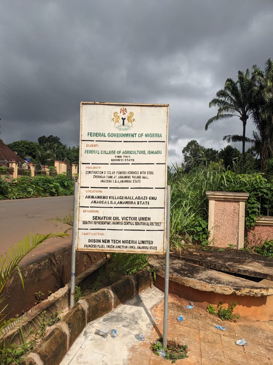 TrackaNG's tweet image. N25m was allocated for the Construction of a Solar-powered Borehole with an Overhead Tank at Akwankwo Village Hall, Adazi-Enu, Anambra State.
We tracked and reported that the borehole was drilled, but tank and solar were not installed. The contractor left site since Nov 2024 and…