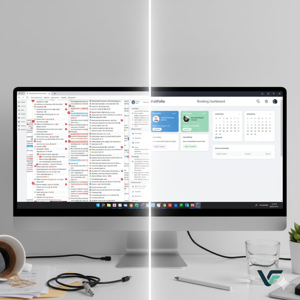 VisitFolio's tweet image. Inbox chaos?  
Switch to clarity.  
VisitFolio’s booking system keeps your career organized and client-ready.  

#BookingSystem #VisitFolioTools #FreelancerSuccess #CareerClarity #TrustBuilder #NoMoreBidding #CreativeTools