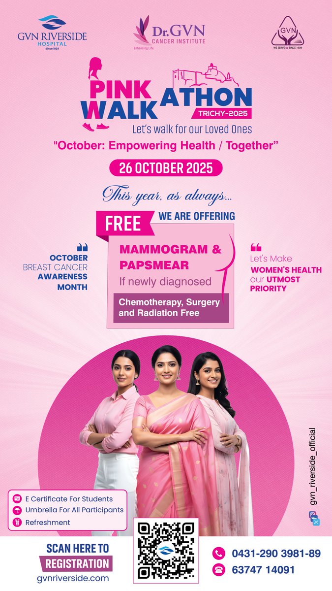 GvnRiverside's tweet photo. 🎀 Pink Walkathon 2025 🎀
Join us in the fight against breast cancer! 💖 Walk for awareness, hope, and life.

✨We’re Offering:
✅ Free mammogram &amp; Pap smear
✅ if newly diagnosed RADIATION, SURGERY, and CHEMOTHERAPY free https://t.co/Mg1n2TXvwK