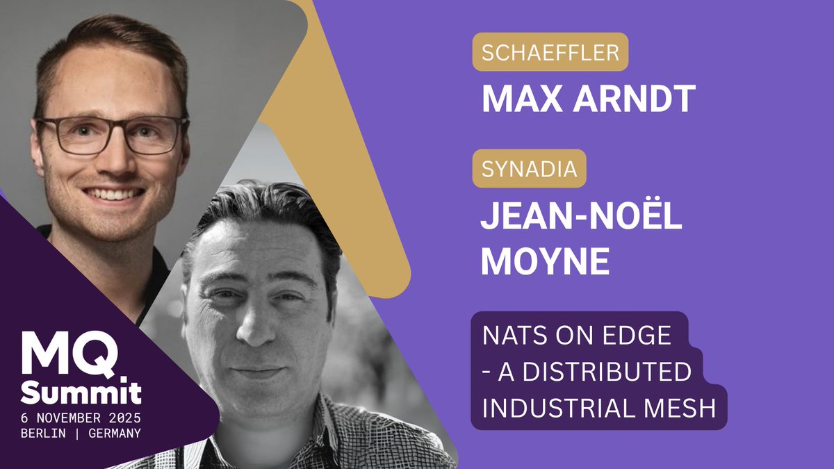 .<a href="/SchaefflerGroup/">Schaeffler Group</a> processes billions of messages daily across 100+ plants with NATS. At MQ Summit, <a href="/synadia/">Synadia</a>  &amp; Schaeffler reveal how a secure global mesh powers 50+ apps from AGVs to SAP. Don’t miss it! mqsummit.com/talks/nats-on-…