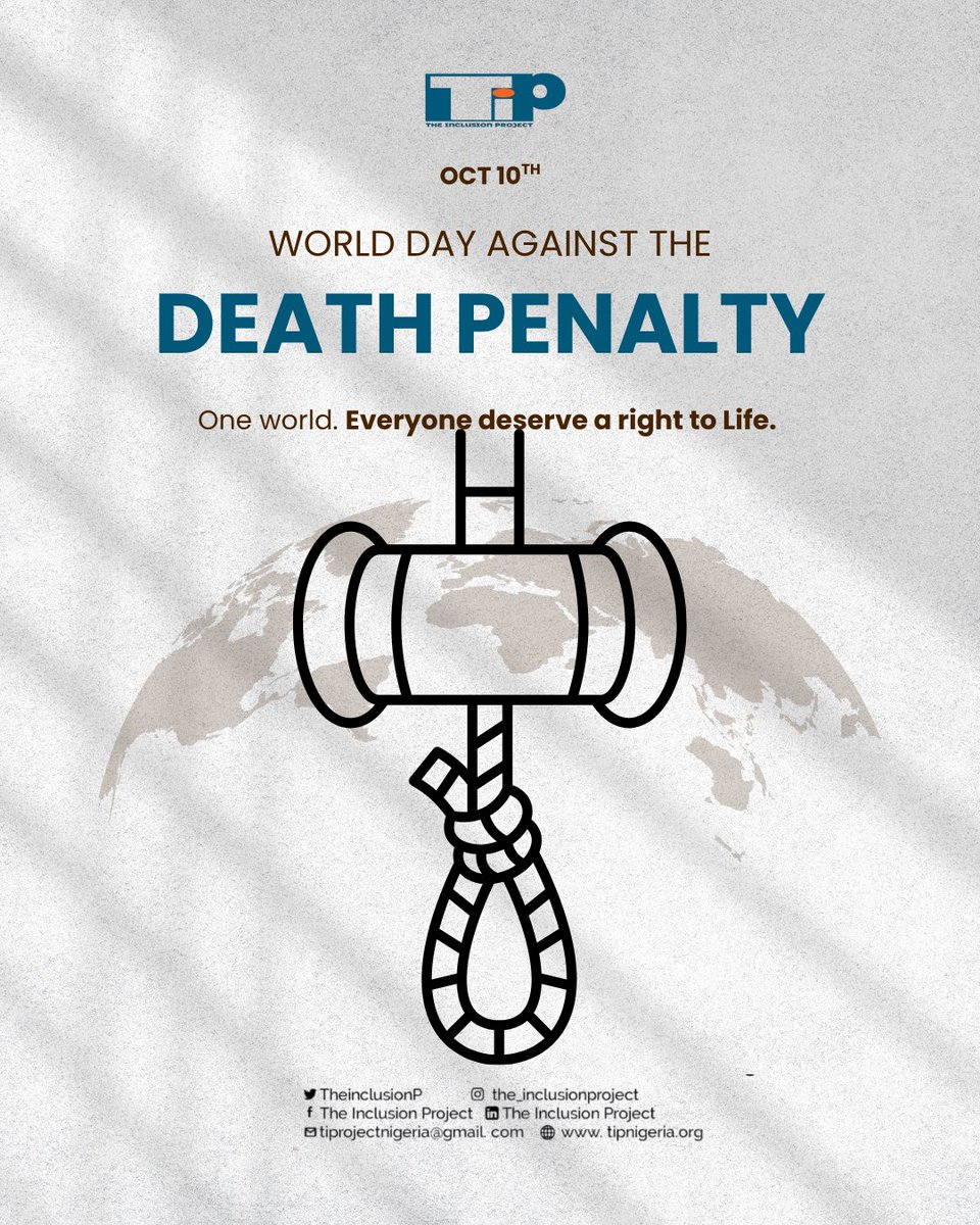 Every person deserves the right to life  justice should never be about taking life, but protecting it. Let’s raise our voices against the death penalty and promote a world built on fairness, compassion, and dignity
#WorldDayAgainstTheDeathPenalty #RightToLife #TheInclusionProject