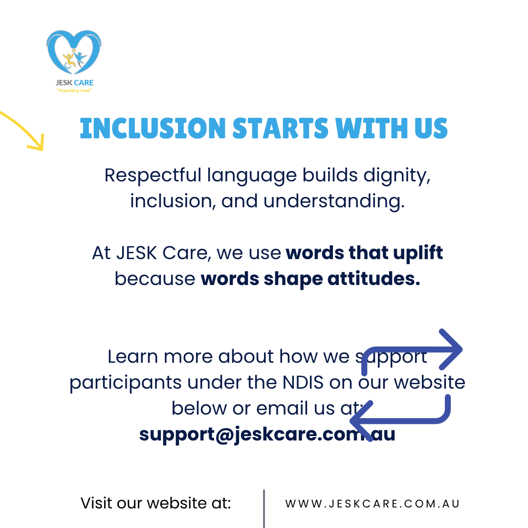 JeskCare's tweet image. Choose words that uplift, not limit.💙💛

#inclusivelanguage #Inclusion #disabilityawareness #disability #NDIS #JESKCare