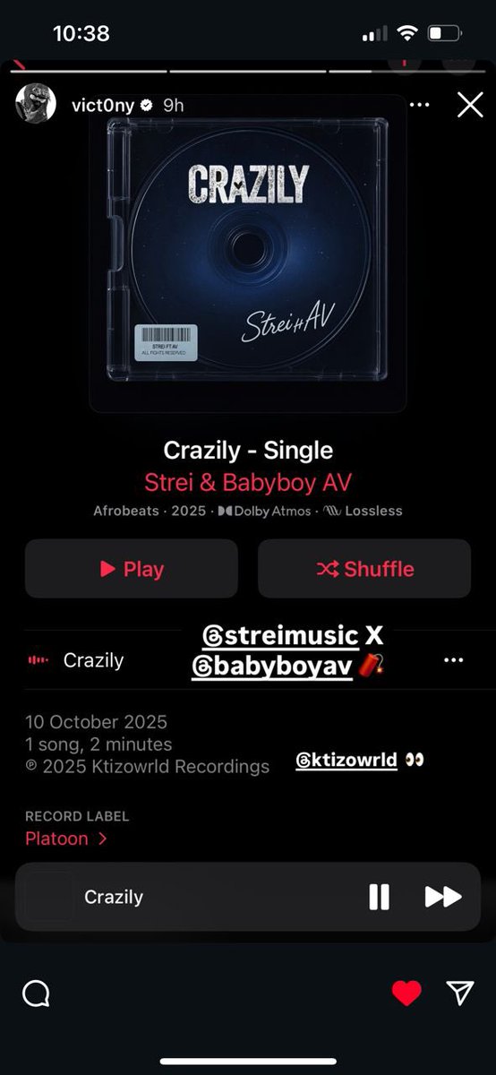 Strei is finally getting the recognition he deserves. Victony just posted him on his instagram story