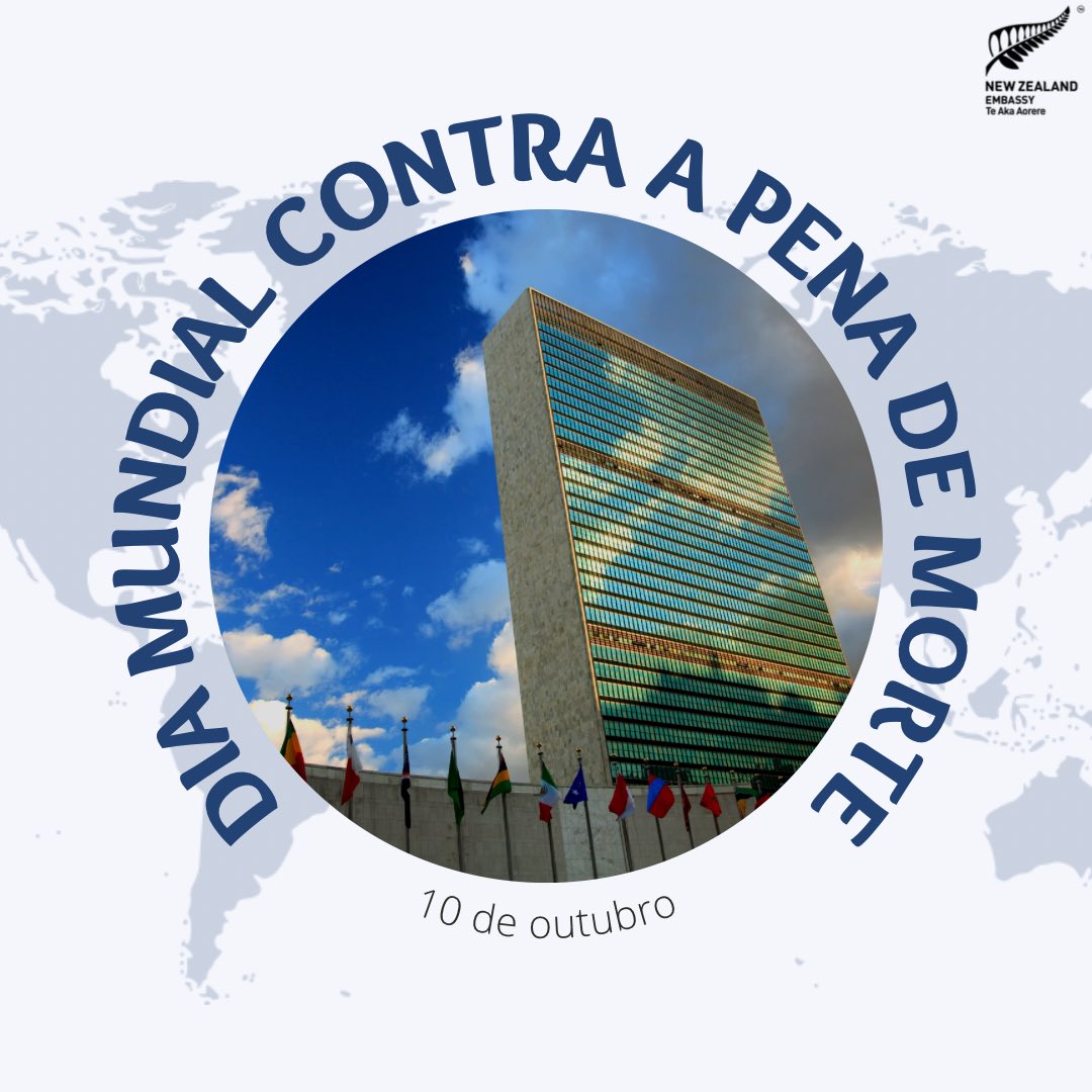 Hoje é Dia Mundial contra a Pena de Morte.
 
A 🇳🇿 se opõe a essa pena capital em todos os casos e circunstâncias. Somos um dos 24 países que apoiam o trabalho da Comissão Internacional contra a Pena de Morte.