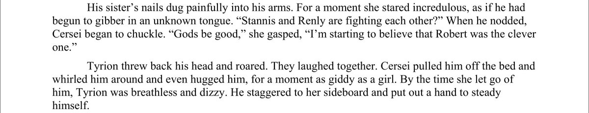 #ASOIAF #ACOK This is so weird 😭, probably the one and only time we'll see some sort of joy between these two .