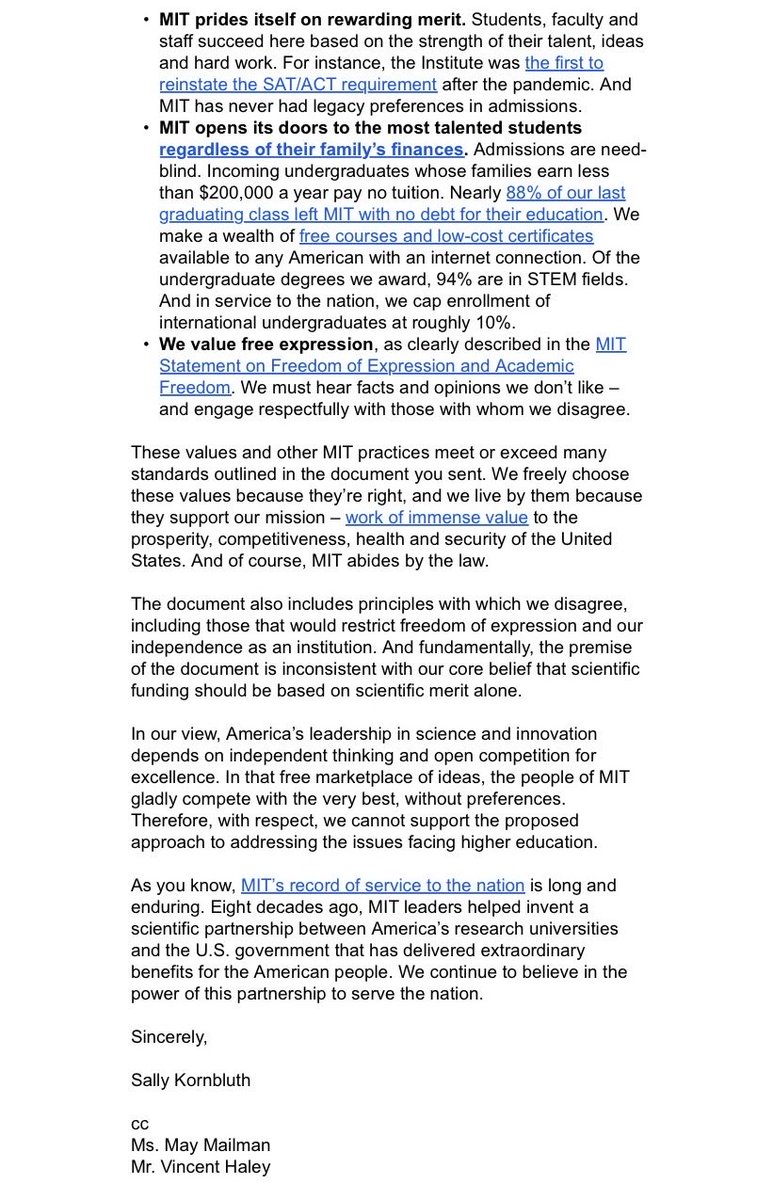 Gary Marcus (@garymarcus) on Twitter photo Proud to see my alma mater, MIT, stand its ground in a time when too few have.
“In our view, America's leadership in science and innovation depends on independent thinking and open competition for excellence. In that free marketplace of ideas, the people of MIT gladly compete Proud to see my alma mater, MIT, stand its ground in a time when too few have.
“In our view, America's leadership in science and innovation depends on independent thinking and open competition for excellence. In that free marketplace of ideas, the people of MIT gladly compete