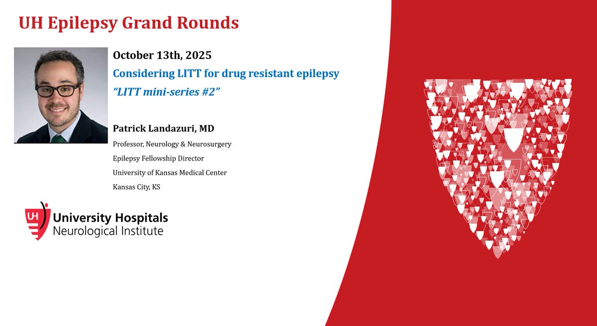 Case Western Reserve Univ/UH Epilepsy Program (@cwruepilepsy) on Twitter photo For #2 of our mini-series on the role of #LITT in #epilepsysurgery, join us on Monday at 8am US eastern w/ Patrick Landazuri from <a href="/UnivOfKansas/">University of Kansas</a> Use this link to register for the webinar:
uhhospitals.zoom.us/webinar/regist…
#NeuroX #NeurologyRF #Epilepsy #NeurosurgeryX #Neurosurgery For #2 of our mini-series on the role of #LITT in #epilepsysurgery, join us on Monday at 8am US eastern w/ Patrick Landazuri from <a href="/UnivOfKansas/">University of Kansas</a> Use this link to register for the webinar:
uhhospitals.zoom.us/webinar/regist…
#NeuroX #NeurologyRF #Epilepsy #NeurosurgeryX #Neurosurgery