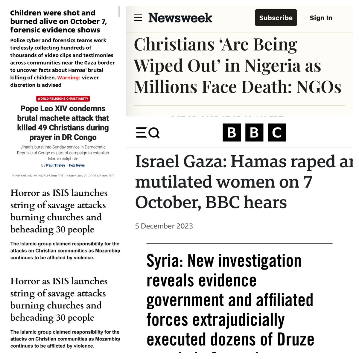 ATTN: FREEDOM LOVING PEOPLE

Christians and Jews are being targeted by Islamic terrorism all over the world: Israel, DR Congo, Nigeria, Mozambique, Syria.  

🚩Israel fought. 
🚩Europe surrendered. 
🚩Africa is being contested.
🚩America, are you paying attention?

Will there be