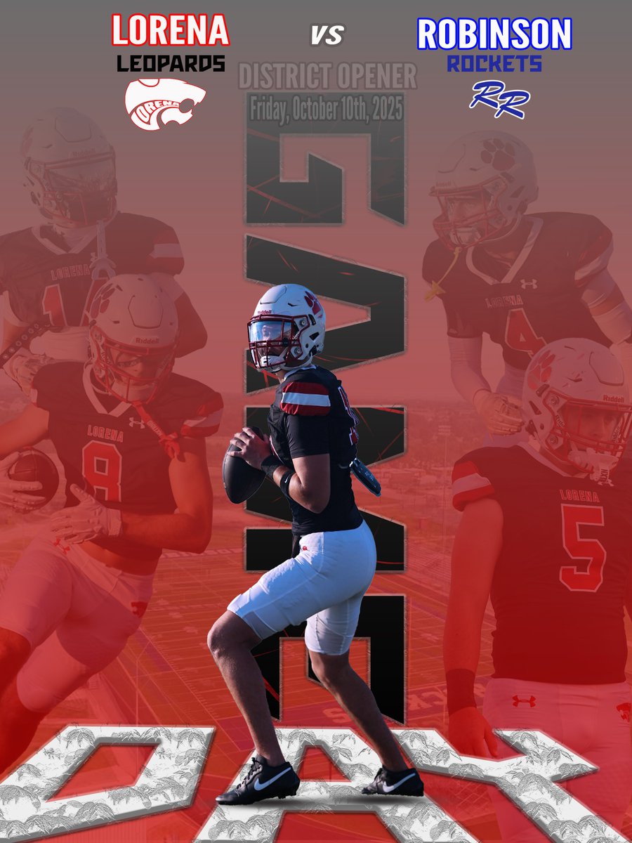LorenaFootball (@lorenafootball) on Twitter photo 🚨GAME DAY🚨
Leopards hit the road for their 1️⃣st District Game of the season! Let’s show up loud and proud, Leopard Nation!
📆Friday, October 10th
🕖 7:00 PM
📌 500 W Lyndale Ave - Robinson, Texas 76706
#BuiltForThis #1-0
<a href="/Athletics_LISD/">Lorena ISD Athletics</a> <a href="/LHS_Leopards/">Lorena High School</a> <a href="/LorenaISD/">Lorena ISD</a> 🚨GAME DAY🚨
Leopards hit the road for their 1️⃣st District Game of the season! Let’s show up loud and proud, Leopard Nation!
📆Friday, October 10th
🕖 7:00 PM
📌 500 W Lyndale Ave - Robinson, Texas 76706
#BuiltForThis #1-0
<a href="/Athletics_LISD/">Lorena ISD Athletics</a> <a href="/LHS_Leopards/">Lorena High School</a> <a href="/LorenaISD/">Lorena ISD</a>