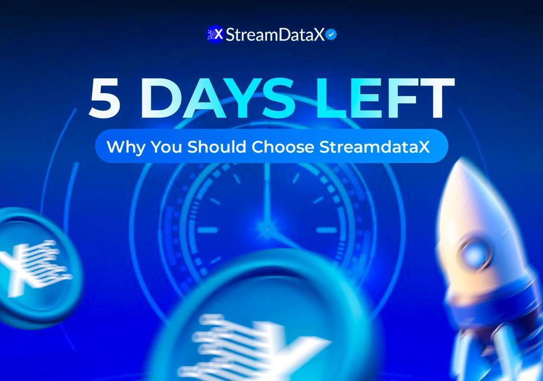 StreamdataX's tweet image. 5 𝐃𝐚𝐲𝐬 𝐋𝐞𝐟𝐭 ➠ 𝐖𝐡𝐲 𝐘𝐨𝐮 𝐒𝐡𝐨𝐮𝐥𝐝 𝐂𝐡𝐨𝐨𝐬𝐞 𝐒𝐭𝐫𝐞𝐚𝐦𝐝𝐚𝐭𝐚𝐗
𝐓𝐡𝐞 𝐜𝐨𝐮𝐧𝐭𝐝𝐨𝐰𝐧 𝐢𝐬 𝐨𝐧.
𝐈𝐧 𝐣𝐮𝐬𝐭 5 𝐝𝐚𝐲𝐬, 𝐭𝐡𝐞 𝐒𝐭𝐫𝐞𝐚𝐦𝐝𝐚𝐭𝐚𝐗 𝐩𝐫𝐞𝐬𝐚𝐥𝐞 𝐠𝐨𝐞𝐬 𝐥𝐢𝐯𝐞, 𝐚𝐧𝐝 𝐰𝐢𝐭𝐡 𝐢𝐭, 𝐨𝐧𝐞 𝐨𝐟 𝐭𝐡𝐞 𝐛𝐢𝐠𝐠𝐞𝐬𝐭…