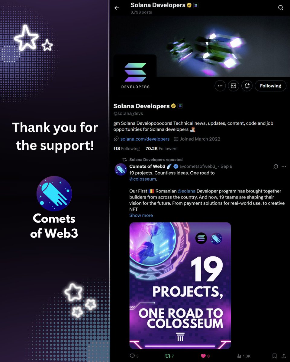 cometsofweb3_'s tweet image. Super proud moment for 🇷🇴Romanian blockchain innovation! Our 19 @colosseum teams have just been featured by @solana_devs

A huge thank you to @solana_devs for the support and recognition; it’s incredible to see our projects shine on a global stage. This is just the beginning for…