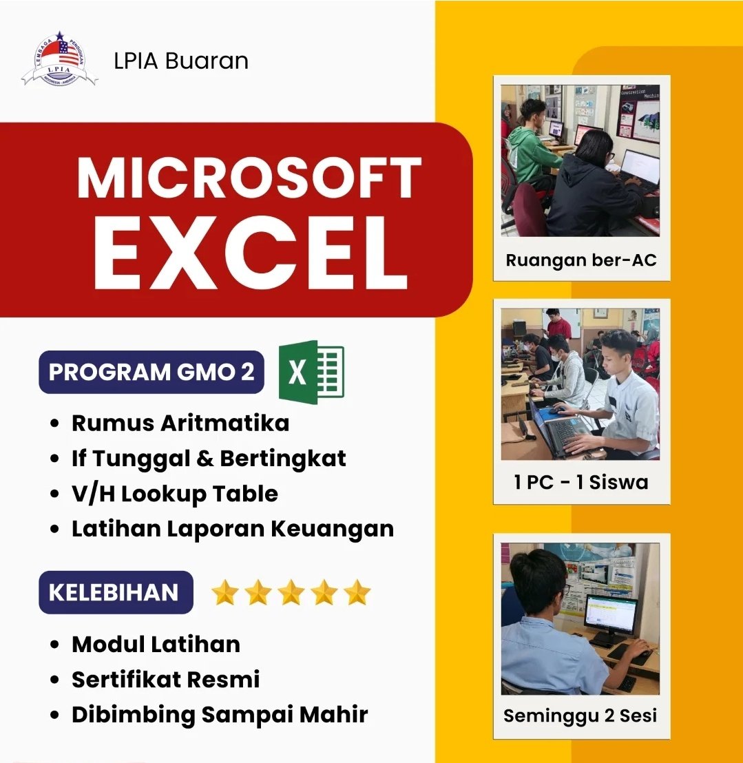_eunoctha91's tweet image. 💻 Kuasai #Excel biar nggak panik pas disuruh bikin laporan keuangan 😎
Belajar dari nol sampai jago!
📊 1 PC 1 Siswa
📆 2 sesi/minggu
🎓 Sertifikat resmi + bimbingan sampai mahir
👇 Daftar sekarang!
wa.me/6281317456202
#ExcelClass #SkillUp #BelajarExcel
#kursusexcel