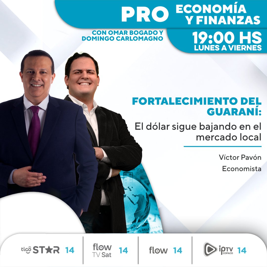 canalpropy's tweet image. 📊 Hoy en #PROEconomíaYFinanzas, hablamos de fortalecimiento del guaraní

☺️ @omarbogado1 y @domimcm1 nos dan más detalles al respecto a partir de las 19:00 hs.  

Seguinos ⬇️
📺Canal 14 de Tigo Star 
📲App Megacadena