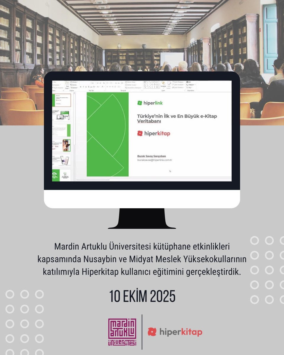 Mardin Artuklu Üniversitesi Kütüphanesi etkinlikleri kapsamında, Nusaybin ve Midyat Meslek Yüksekokullarının katılımıyla Hiperkitap kullanıcı eğitimini gerçekleştirdik.
