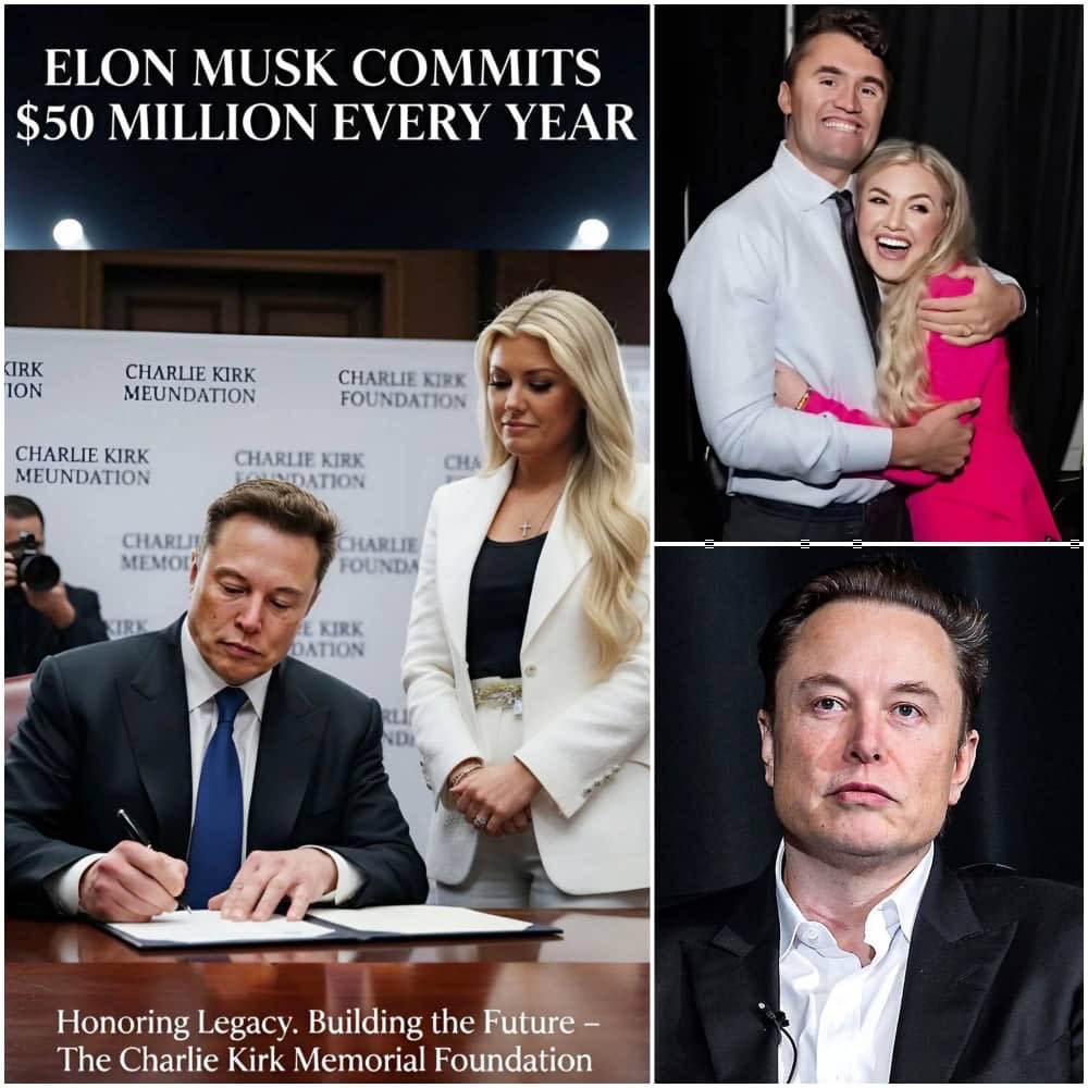 Elonmusk__0812's tweet image. 🚨 Elon Musk stuns America with a jaw-dropping $50 million annual pledge to the Charlie Kirk Memorial Foundation, turning tragedy into hope 🌟 This massive gift will fund scholarships for thousands, supporting Erika Kirk’s mission to honor Charlie’s legacy and shape the nation’s.