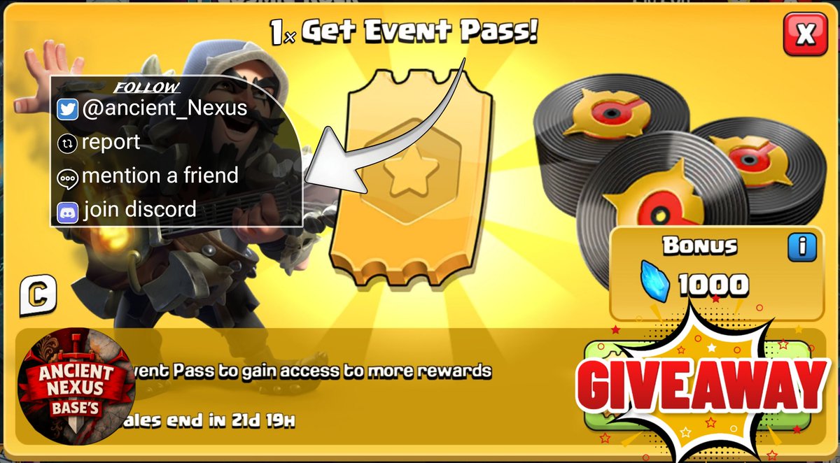 Clash warzone (@clashwarzone) on Twitter photo ๐ GIVEAWAY!
๐Wanna win a FREE Event Pass + 1000 Bonus? ๐
follow these steps
๐
1๏ธโฃ -๐คFollow @ancient_Nexus
2๏ธโฃ-๐ Report or Retweet this post
3๏ธโฃ-๐ฅMention a friend who loves CoC.!โ๏ธ
4๏ธโฃ -๐Join our Discord for winner updates
๐
End date:- Oct-15.
#ClashOfClans #GIVEAWAY ๐ GIVEAWAY!
๐Wanna win a FREE Event Pass + 1000 Bonus? ๐
follow these steps
๐
1๏ธโฃ -๐คFollow @ancient_Nexus
2๏ธโฃ-๐ Report or Retweet this post
3๏ธโฃ-๐ฅMention a friend who loves CoC.!โ๏ธ
4๏ธโฃ -๐Join our Discord for winner updates
๐
End date:- Oct-15.
#ClashOfClans #GIVEAWAY