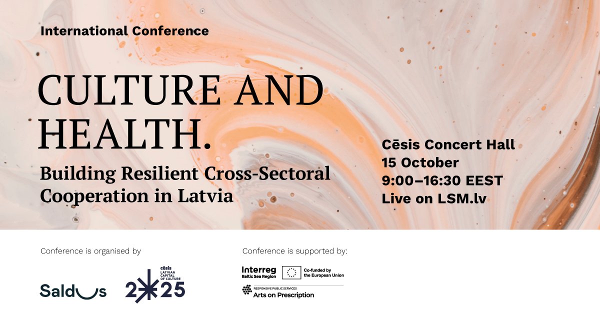 BSR_Arts_Health's tweet photo. 🎨💚 Join the international conference of #ArtsOnPrescription in Latvia - exploring how culture strengthen health & well-being?
🗓️ 15 Oct, 9:00–16:30 EEST
📍 Live on https://t.co/qUB9wPMI3v
👉https://t.co/JgN6Gcere1
#MadeWithInterreg @BSR_Arts_Health https://t.co/izcJQqI8ed